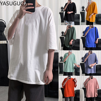 YASUGUOJI zwykły ponadgabarytowych T Shirt mężczyźni kulturystyka i Fitness luźne dorywczo styl życia nosić T-shirt męski Streetwear topy w stylu hip-hop 2
